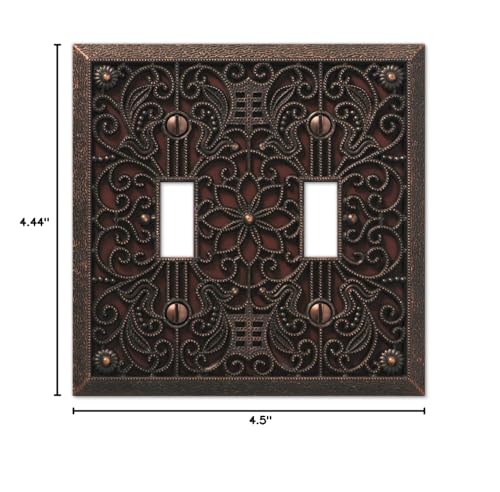 Amerelle 65TTDB Filigree Wallplate, 2 Toggle, Cast Metal, Aged Bronze, 1-Pack