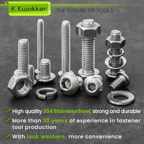 M3 M4 M5 M6 Nuts and Bolts Assortment Kit 20 Size 8MM to 25MM 304 Stainless Steel Hex Button Head Cap Metric Machine Screws, 1160Pcs Silver Bolts and Nuts Kit with Lock Washers for Screws - size: J. M3 M4 M5 M6