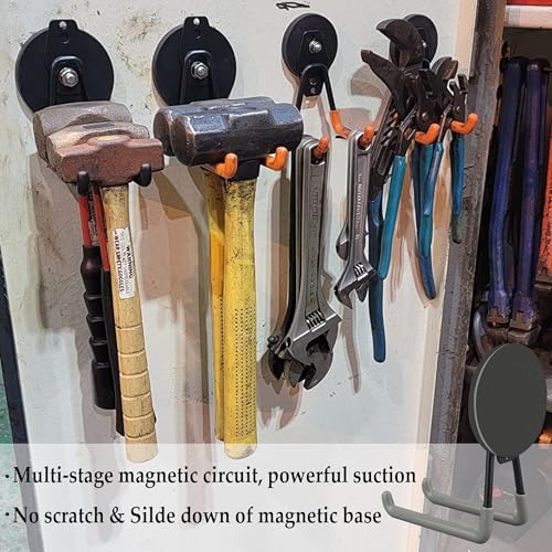 ULIBERMAGNET Magnetic Hooks,Heavy Duty Magnet Hooks,Large Manget with Hooks for Metal Cabinet Pegboard Garage Shelve Cart,4 Pack Tool Hook for Hammer Drill,Garden Tool(3.46inch/Silver) - style: 3.46INCH 4PACK Gray Large Hooks