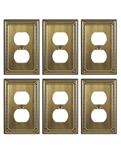 Switch Plates Outlet Covers, 6-Pack Antique Brass Metal Wall Plates - color: Antique Brass, size: 1 Duplex 6PK