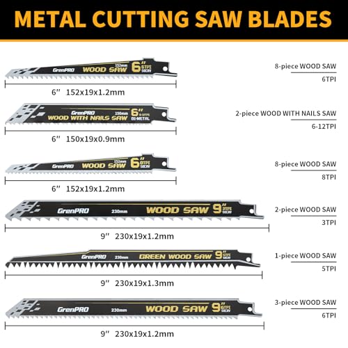 GRENPRO 34Pcs Reciprocating Saw Blade Set with Organizer Pouch