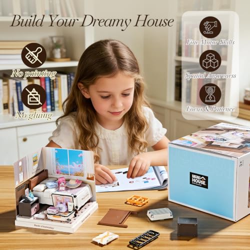 Miniature House Cozy Bedroom DIY Kit with Acrylic Display Case - color: Small - Bedroom, size: Small