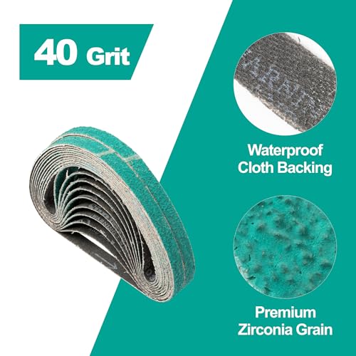 20 Pcs 1/2" x 18" Premium Zirconia Sanding Belts for Belt Sander, 40 Grit - size: 20 pcs - 40 Grit