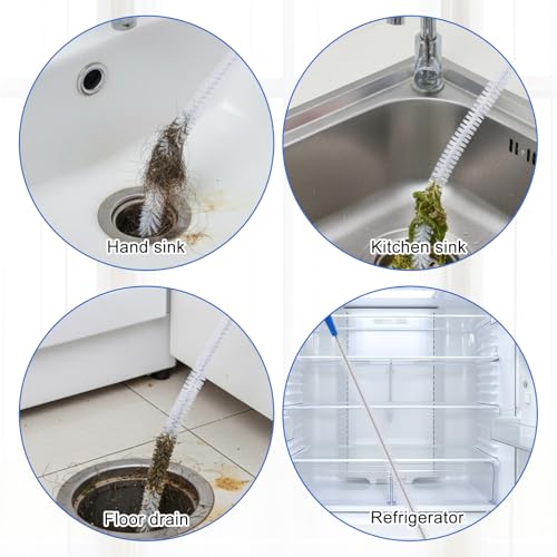 SHENLIU 2pcs Drain Cleaning Brush, Extra Long Sink Drain Clog Brush 23.6inch Snake Drain Hair Removal Tool for Toilet, Kitchen Sink, Bathroom Tub, Shower, Sewer Drain