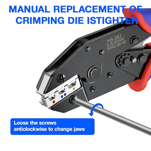 Wire Crimping Tool, Ratcheting Wire Crimper Set with 6 Replaceable Dies, Heavy Duty Crimper for Heat Shrink, Insulated Nylon, Non-Insulated, Wire Ferrules, Open Barrel Terminals and Solar Connectors