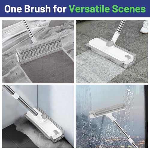 3 in 1 Floor Scrub Brush with Long Handle & Squeegee - color: White