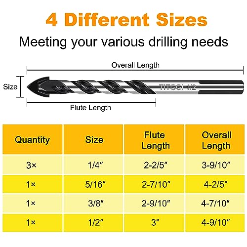 6-Piece Masonry Drill Bit Set & Concrete Drill Bit Set, 5 Sizes, 1/4"-1/2" - size: 6 pcs 1/4"-1/2" Masonry Drill Bit Set