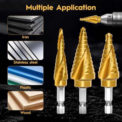 3PCS Titanium Step Drill Bit - HSS Step Bit Set with Two Spiral Grooved - color: 3Pcs Spiral