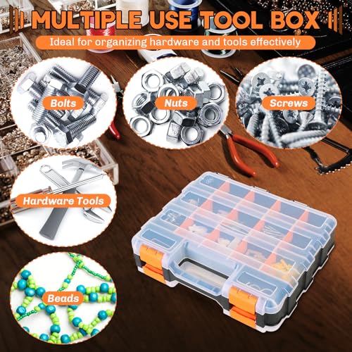 Small Parts Organizer Storage Case Tools Box 34-Compartments - color: Orange