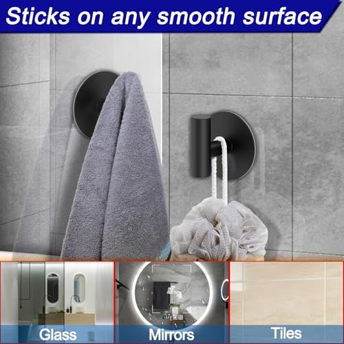 Bntuk Adhesive Wall Towel Hooks, No Drill Waterproof Bathroom Shower Hooks - color: Black, size: 2 Pack