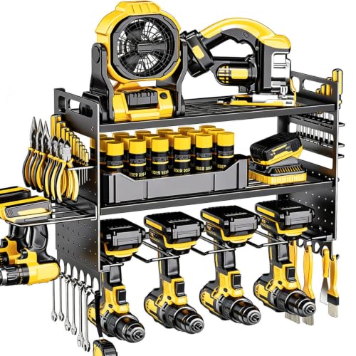 16.5" W Power Tool Organizer Wall Mount, 3-Layer,6 Drill Holders - color: Black, size: 6 Drills Holder-3 Layers
