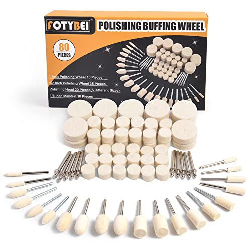 80PCS Polishing Buffing Wheel for Dremel Polishing Kit, Wool Felt Polishing Wheel for Dremel Rotary Tool Accessories, with 1/8" Shank for Jewelry Metal Polishing