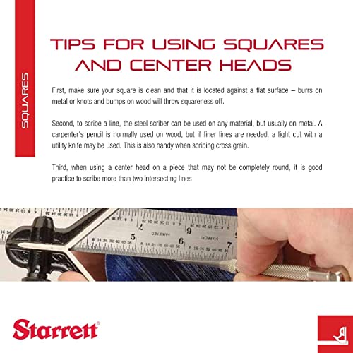 Starrett Steel Combination Square with Square Head, 12" Blade Length