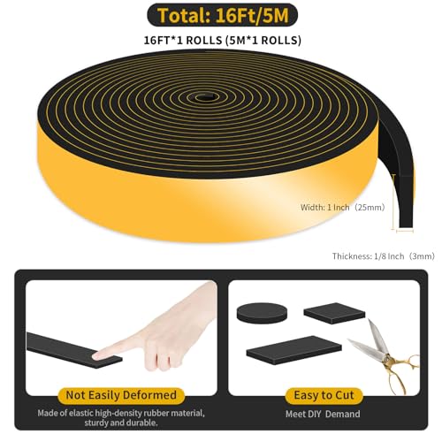 Door Seal Strip,High Density CR Insulation Tape,1 in x 1/8 in x 16 Ft - color: Black, size: 1 in x 1/8 in x 16 ft