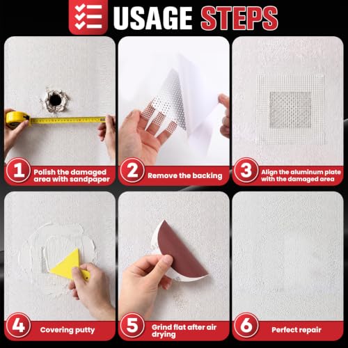 Drywall Repair Kit 30 Pack, 2/4/6/8 inch Drywall Repairs Patch, Dry Wall Patch with Scraper and Sandpaper for Drywall Repair Patch Kit - size: 30