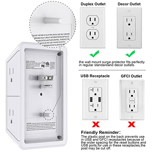 Multi Plug Wall Outlet Night Light, POWRUI 6 Outlet Extender & 3 USB Ports - color: White(6Outlets/Night Light), size: 2U1C