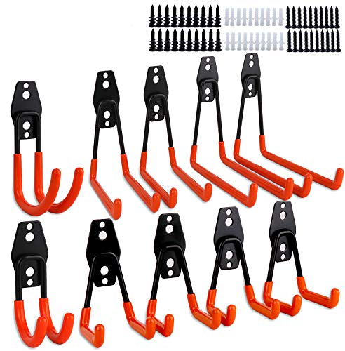 Dirza Garage Hooks 10 Pack Steel Garage Storage Utility Double Hooks, Heavy Duty Wall Mount Tool Hangers Organizers for Organizing Ladder, Power Tool,Bulk Items, Shovel, Ropes