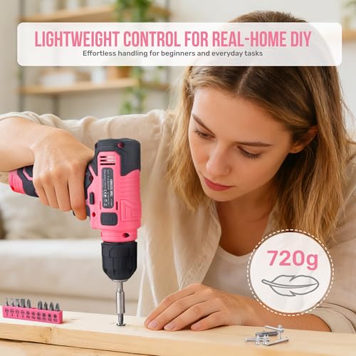 Hi-Spec Tool Set with 8V Drill Set Home DIY Repair & Maintenance, Pink | Cordless USB Electric Drill Driver, Hand Tool Kit for Women and Men, Complete Home DIY Tool Box, Gift, Home Setup help, Tidy - color: Pink, size: 70-Piece