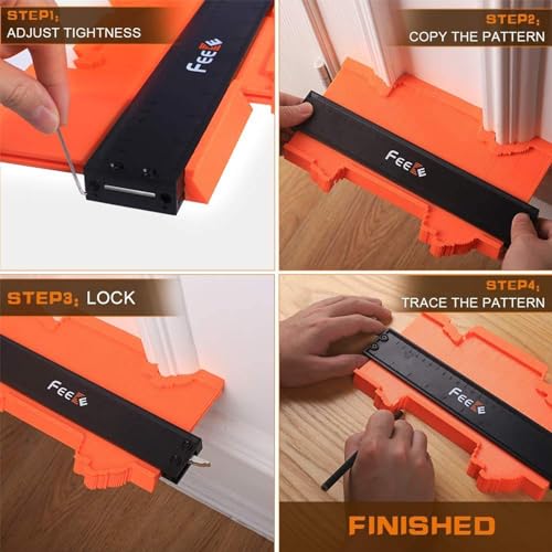 Feeke Contour Gauge (12+5 Inch) with Lock Profile Tool, Birthday Gifts for Men Dad Husband Him Super Contour Shape Duplicator Men Gifts Woodworking Tools Construction Outline Angle Measuring Tool - style: 12+5 Inch