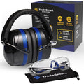 TradeSmart Shooting Ear Protection for Gun Range, NRR 28 Earmuffs & Eyewear - color: Clear Glasses - Blue