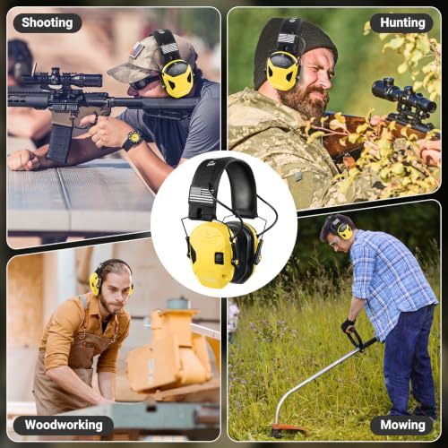 Electronic Shooting Ear Protection w/Gel Pads, 23dB NRR Active Noise Reduction & 3X Amplification Headset for Shooters - color: Yellow
