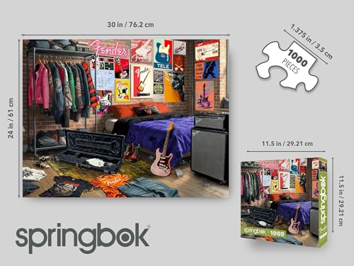 Springbok Fender Fanatic Den 1000 Piece Jigsaw Puzzle for Adults - Poster Now Included - Guitar Music Room Art, Rock & Roll Collectors Scene - Unique Cut Pieces - Made in USA - style: Fanatic Den