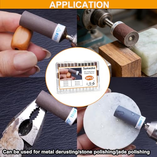 30Pcs Sanding Drums Sandpaper Sticks for Dremel Rotary Tool, 1/8 Inch Shank Sanding Bands 180-2000 Grit for Metal Rust Removal, Wood Grinding,Rotary Tool Accessories with Storage Case - size: 30PCS