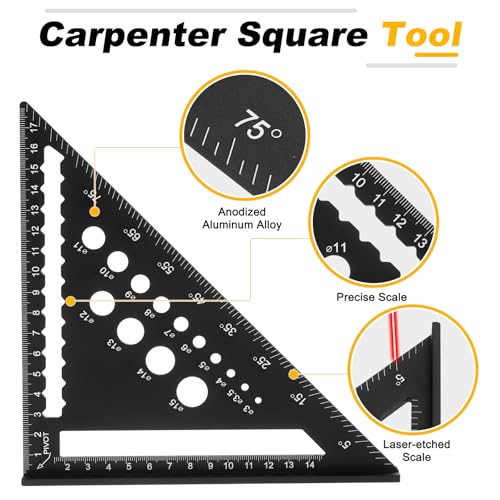 HARFINGTON Metal Square Ruler 7" Aluminum Alloy Carpenter Square Woodworking Rafter Square Precision Scribing Tools with Rafter Conversion Table for Measuring and Marking, Black - color: Black, style: Dual Scales