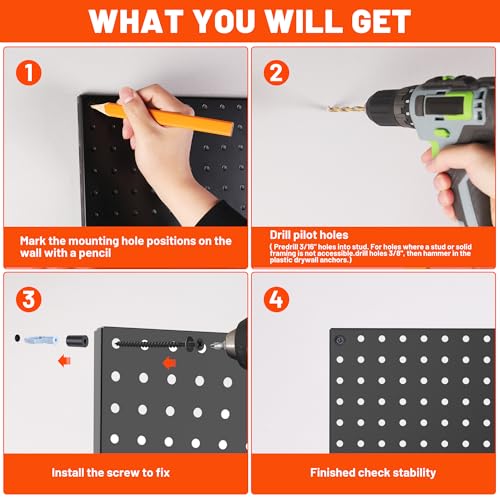 ValueMax 6 Pack Metal Pegboard Panels, 12"x12" Wall Tool Organizer