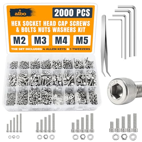 ALBO 2000 Pcs M2-M5 Socket Head Cap Screw Kit, 304 Stainless Steel - style: Set 2000 Head Cap