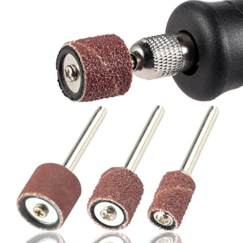 Yakamoz 132Pcs Aluminum Oxide Sanding Drums Kit, 80/120/180 Grit Sanding Sleeves with 3mm Shank Drum Mandrels, 1/4'' 3/8'' 1/2'' Drum Sander Bits Tool Accessories for Dremel Rotary Tools