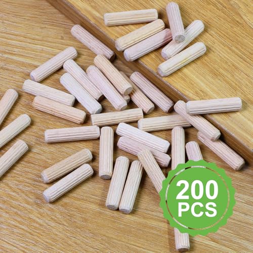 5/16" x 1-1/4" Wooden Dowel Pins, FoDau770 Fluted Wood Dowel Rods, Natural Beech Wood Dowel Pegs for Crafts, Woodworking, DIY Furniture - 200 Pieces - size: 5/16" x 1-1/4"