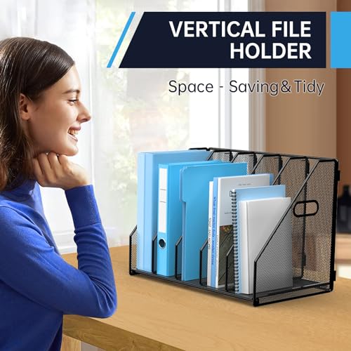 MINDEPOT Desk File Organizer Folder Holder with 5 Vertical for Office Black - color: Black