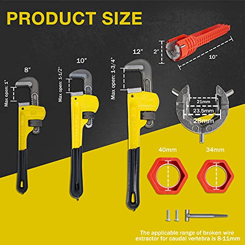 KOTTO Heavy Duty Adjustable Pipe Wrench Set - 3 Pack (8, 10, 12 Inches) Plumbing Wrench Tool with Faucet Pipe Tool in Storage Case