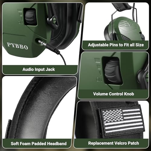 Electronic Shooting Ear Protection w/Gel Pads, 23dB NRR Active Noise Reduction & 3X Amplification Headset for Shooters - color: Green