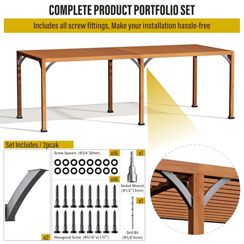 Heavy Duty 45 Degree Angle Support Bracket 4"×4" (Actual: 3.2"×3.2") Wood Beam Support Hardware Degree Post Bracket for Gazebos Pagola Porches 2Pcs - size: 4"×4"