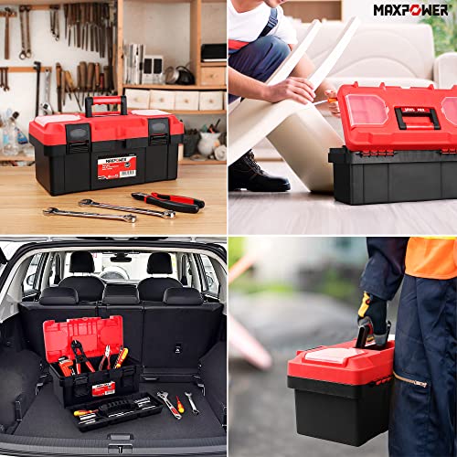 MAXPOWER Tool Box 16 inch, Plastic Small Tool Box with Latch Removable Tray - size: 16", style: 16" red