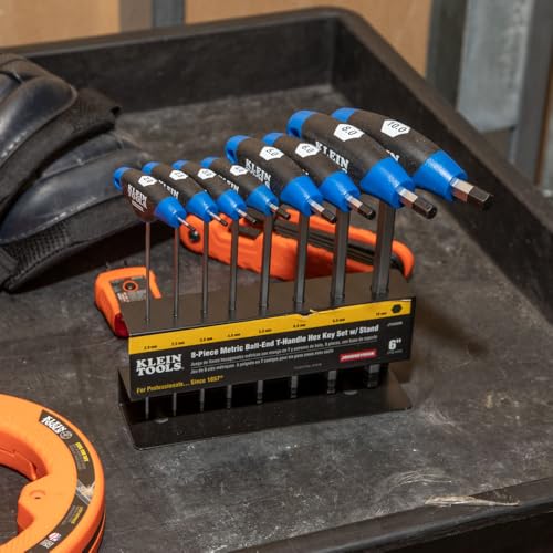 Klein Tools JTH68MB Hex Kit Set, Metric Ball End T-Handle Hex Key Allen Wrench Set with 6-Inch Blades, Stand Included, 8-Piece - size: 8-Piece