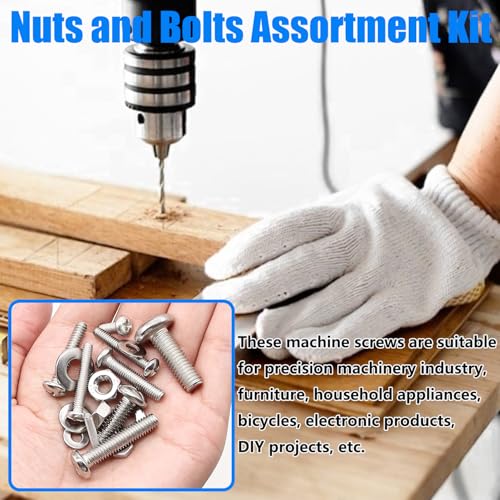 1287Pcs Nuts and Bolts Assortment Kit, 304 Stainless Steel Bolts Machine Screws Hardware Assortment Kit, Metric & SAE Phillips Pan Head Screws, Assorted Bolts, Nuts and Washers Kit - size: 1287PCS