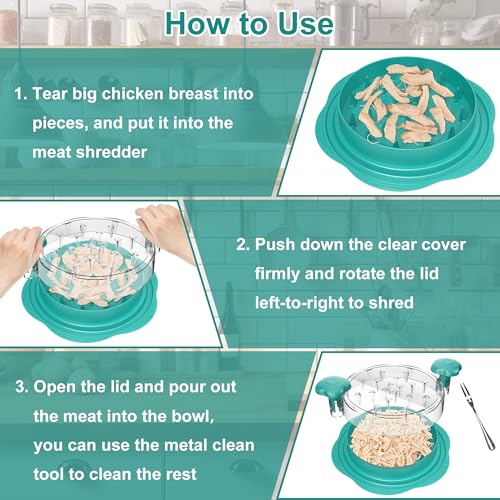 Chicken Shredder Tool Twist Large Meat Shredder with Brush&Fork, Teal - color: Teal