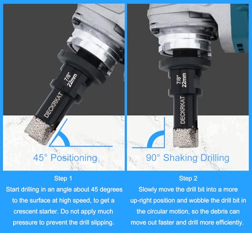 Diamond Core Drill Bit Vacuum Brazed 7/8" 22mm Diamond Hole Saw with Flutes for Granite Quartz Hard Porcelain Tile with 5/8-11 Female Thread & 3/8" Hex Shank Adapter Fit Angle Grinders & Drills - size: 7/8”(22mm)