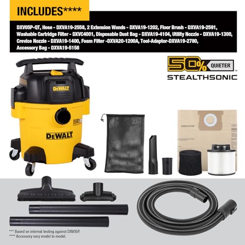 DEWALT STEALTHSONIC 5 Gallon Ultra Quiet Wet Dry Shop Vac DXV05P-QT - size: 5 Gallon