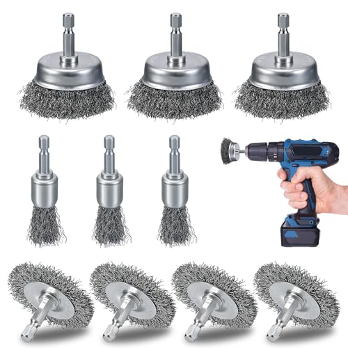 10 Pcs Drill Wire Brushes Wire Wheel Cup Brushes | 1/4 inch hex shank, Suitable for Rust Cleaning, Stripping & Abrasive Applications