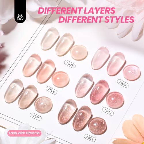 Beetles Jelly Gel Nail Polish Set, 6 Colors Shimmer Gel Polish Kit - color: 0-0-1-Lady with Dreams