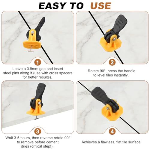 uxcell Tile Leveling Kit 50 Pcs Reusable Leveler +50 Pcs Replaceable Steel T-Pin Tile Leveling System Fit 0.9mm for Wall & Floor, Yellow - color: Yellow, size: 0.9mm