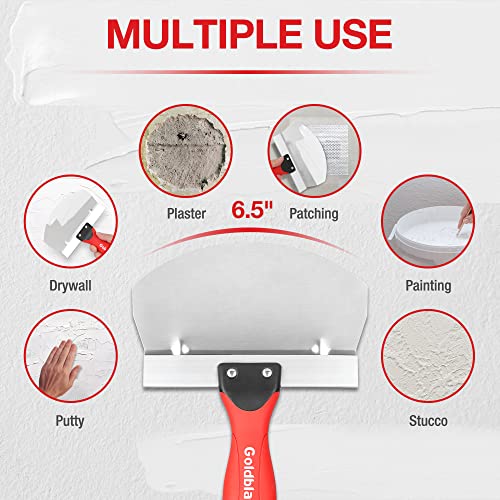 Goldblatt 2 Pieces Bucket Scoop for Drywall, Plaster - Stainless Steel Bucket Scoop - 6.5 Inch Curved Contoured Blade, Upgrade Rustproof Scraper Tools with Soft-Grip Handle for Paint, Mortar