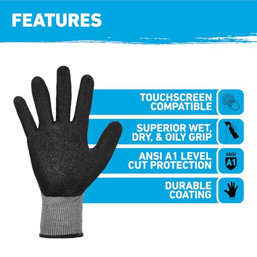 Gorilla Grip A1 Precision Grip, Cut Resistant Work Gloves, Touschreen Compatible Safety Gloves, Breathable, Nitrile Coated, Grey - X-Large (12 Pack) - color: Grey A1 (12 Pack), size: X-Large
