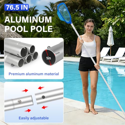 Pool Cleaning Kit 12.5 in Pool Brush Head,Skimmer Net 76.5 in Aluminum Pole