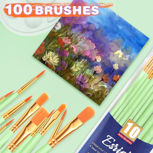 ESRICH 100PCS Paint Brushes, Paint Brush for Acrylic Painting - color: Green, size: 100