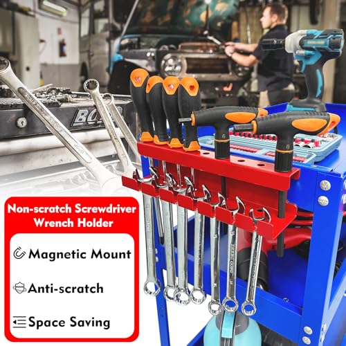 MUTUACTOR Magnetic Wrench Holder Heavy Duty,Anti-scratch Magnetic Mount Screwdriver Holders, 2 Layers Wrench Screw Drivers Holder for Work Bench Toolbox Tool Cart,1PCS,Red,9 Holes and 7 Slots - style: Red Screwdrivers Wrench Holder